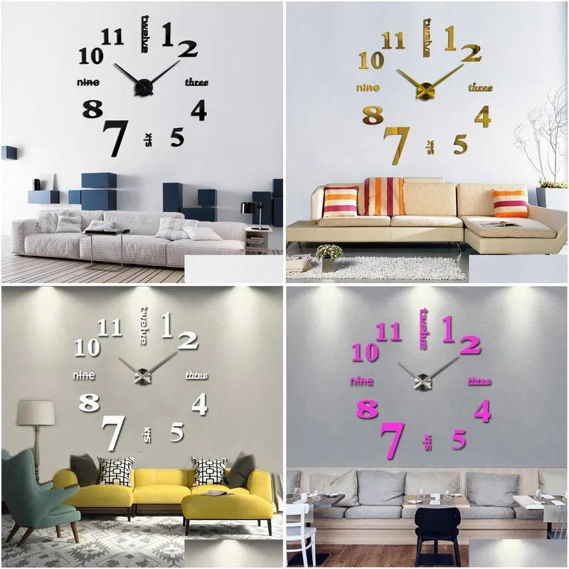 hot 3d diy acrylic miroir wall stickers clock watch clocks quartz modern reloj de pared home decoration