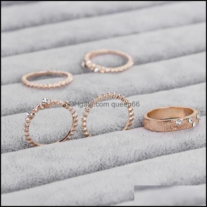 5pcs/set crystal ring set diamond wrap rings women combination ring jewelry sets fashion jewelry gift