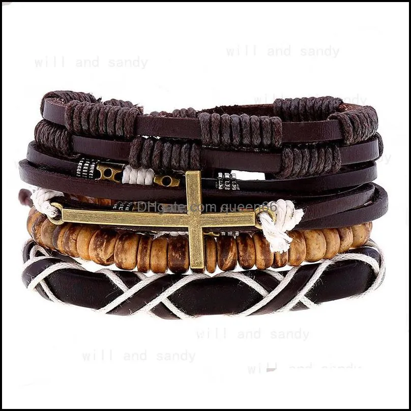 mens vintage bracelet set adjustable mulitlayer wrap braided cross leather bracelets wristband bangle cuff for men hip hop jewelry