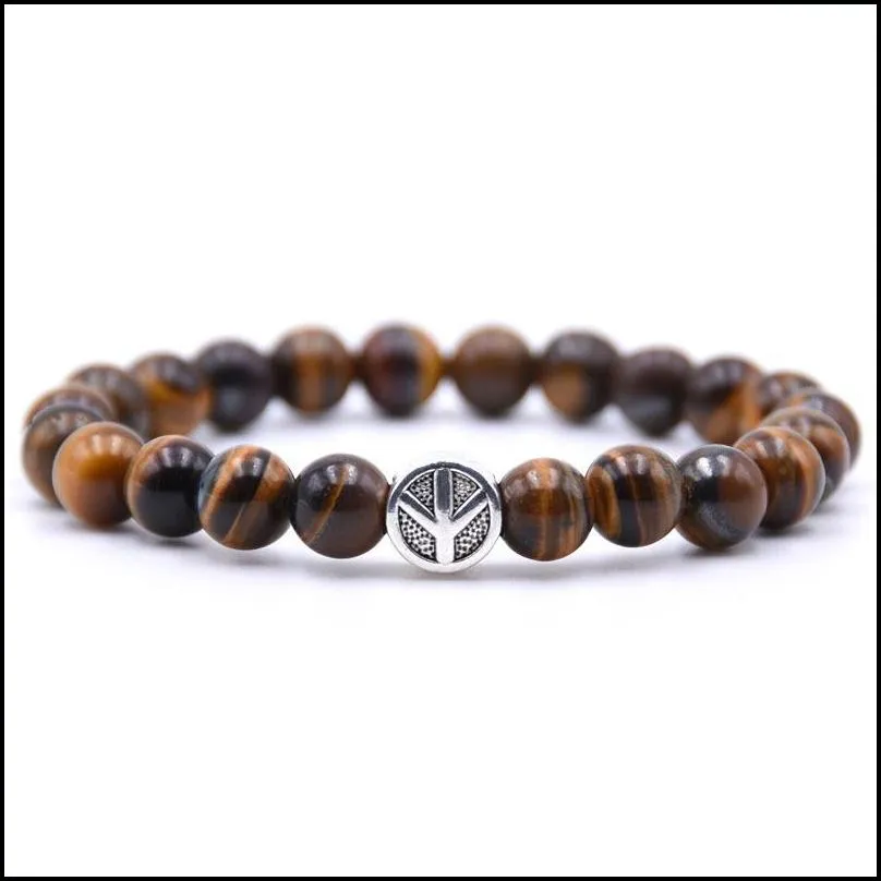 10pc/set peace sign bracelet classic natural stone bead bracelets for men women for gift