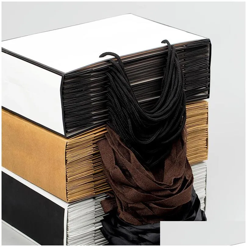 large white kraft paper packaging bag garment gift with handles small black shopping bag