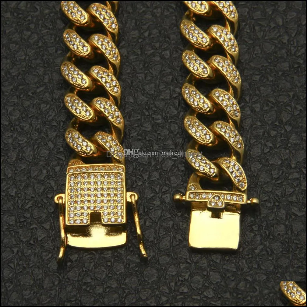 1624inch diamond zircon cuban link chain nekclace hip hop jewelry set 18k gold diamond buckle link chains necklaces for men