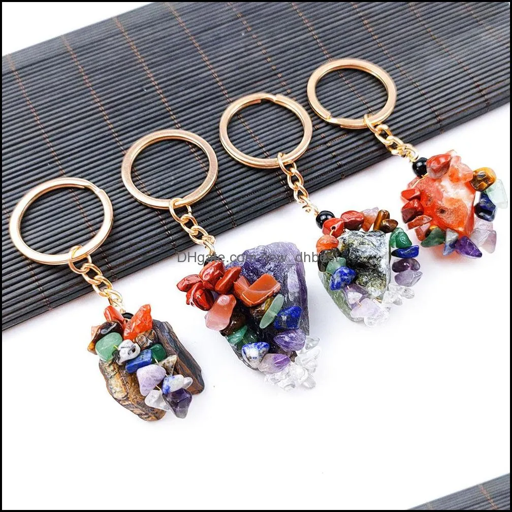 folk crafts gemstone natural stone key ring quartz rough raw amethyst tiger eye crystal keychain agate ore meditation pendant hangbag hangs fashion