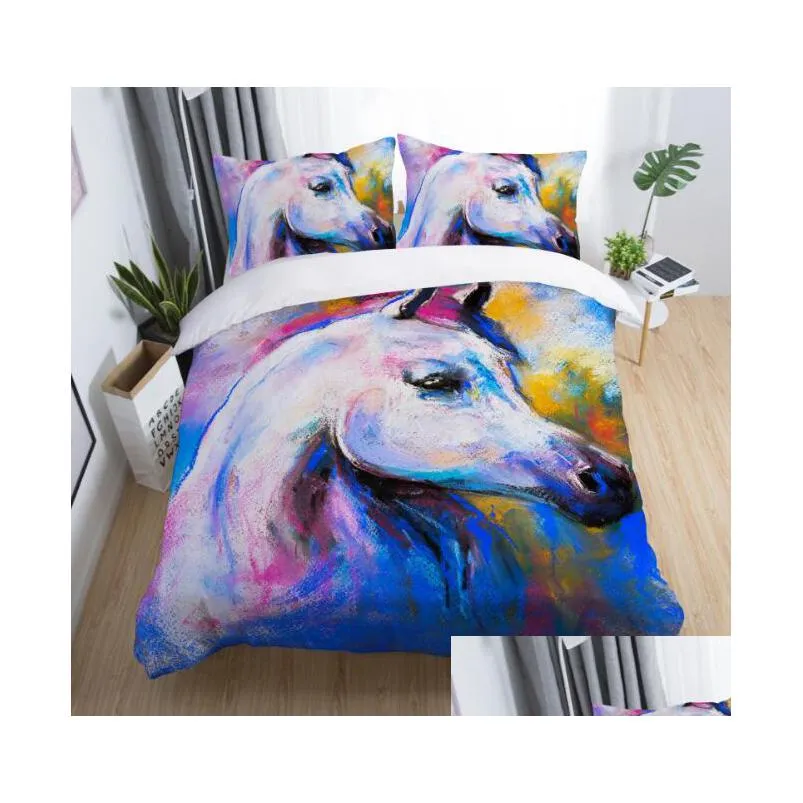 3d horse bedding set flying with pillowcase twin full queen king size 2pcs/3pcs