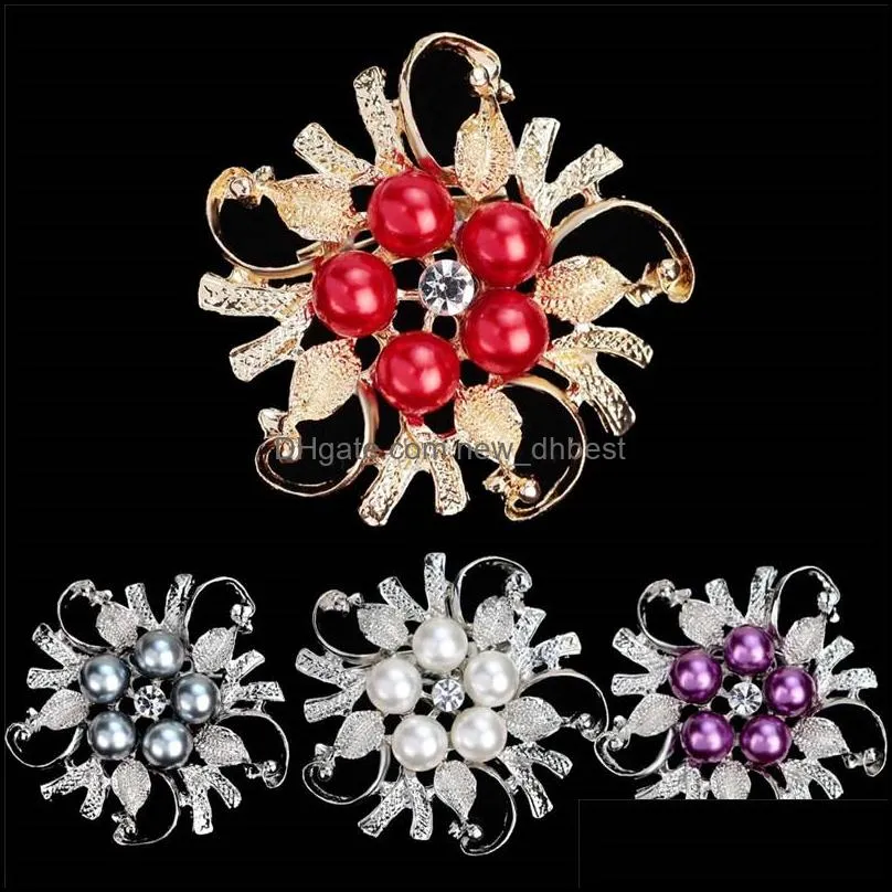 crystal pearl flower brooches pins pearl corsage silver gold brooches pin brooches wedding corsage gift 