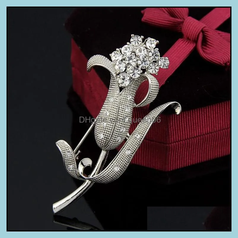 diamond flower brooch pin business suit tops formal dress corsage rhinestone brooches for women men fashion jewelry