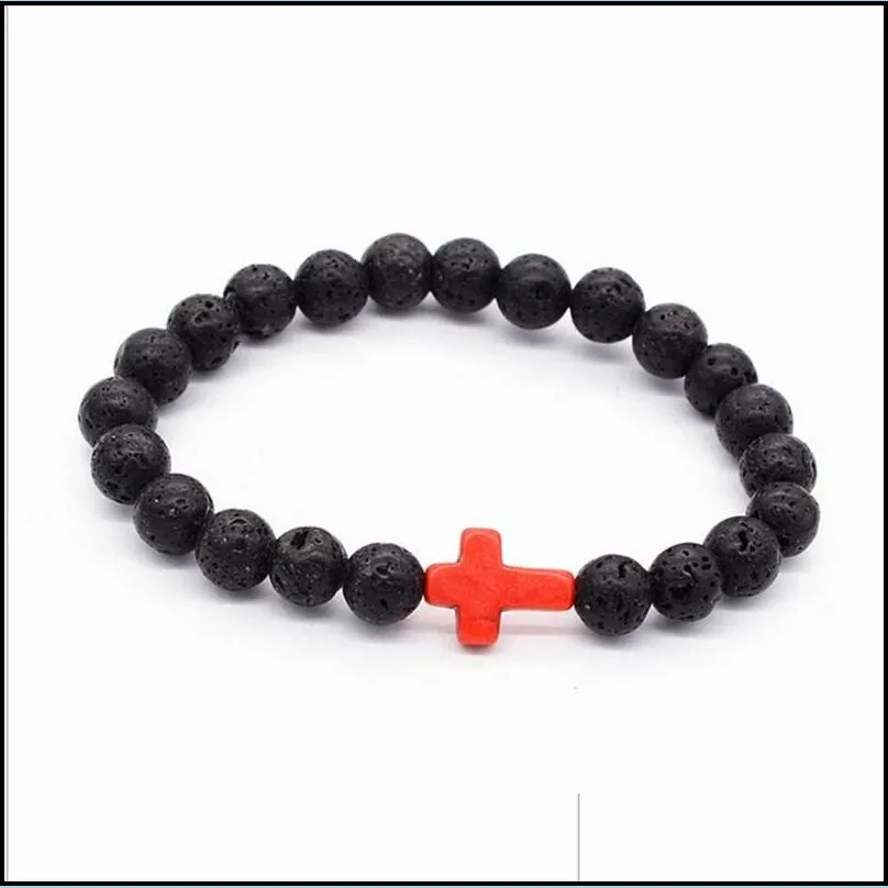 natural lava bead bracelet cross men and women essential oil diffusion yoga jewelry