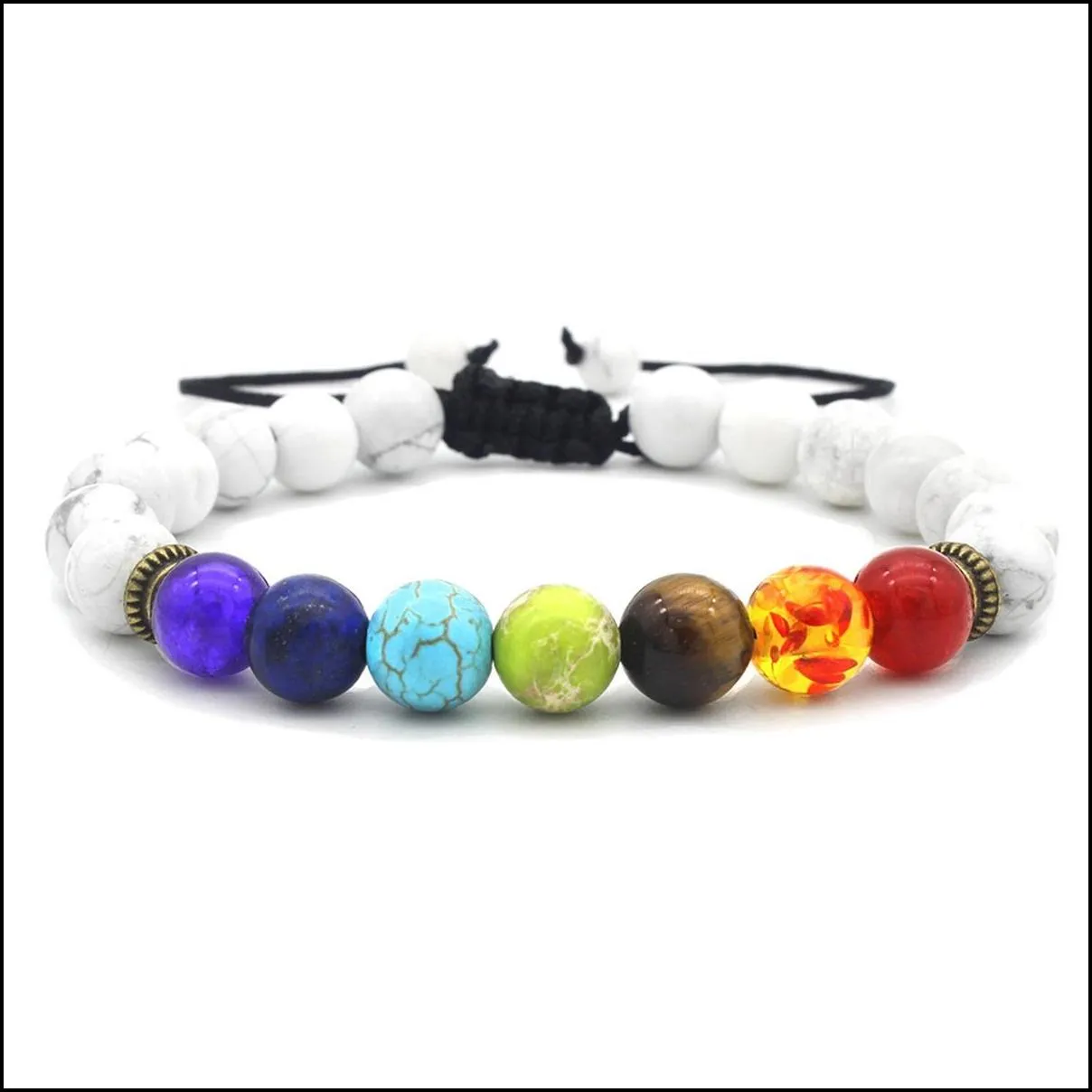 10pc/set new natural stone 8mm lava stone yoga energy bracelet volcanic stone seven chakra braid bracelets