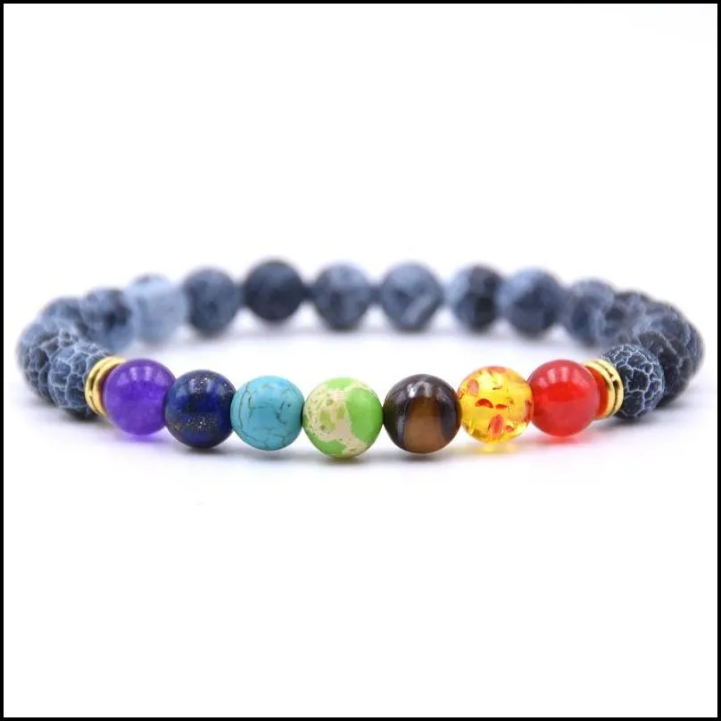 7 chakra planet gemstone bead bracelet mens ms. fused rock oil diffusion bangle bracelet yoga beads elastic adjustable color