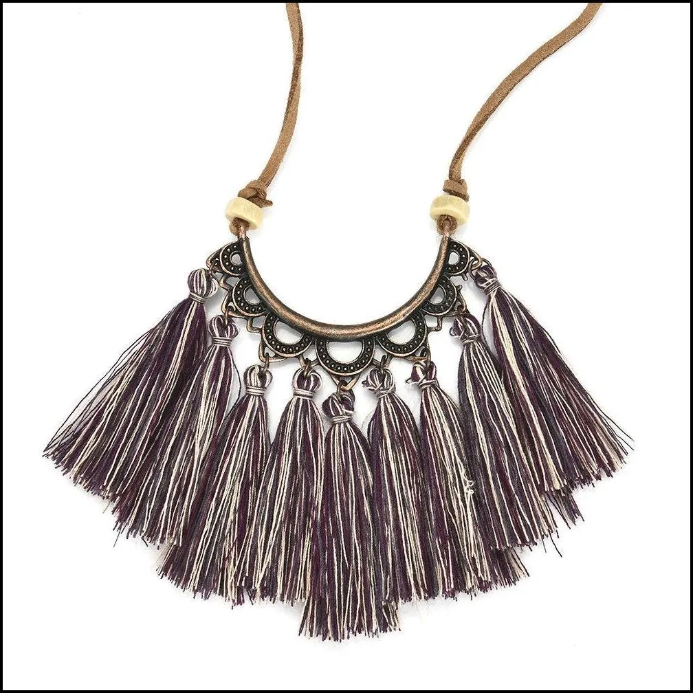 vintage cotton line ear tassel pendant necklace female fashion charm jewelry