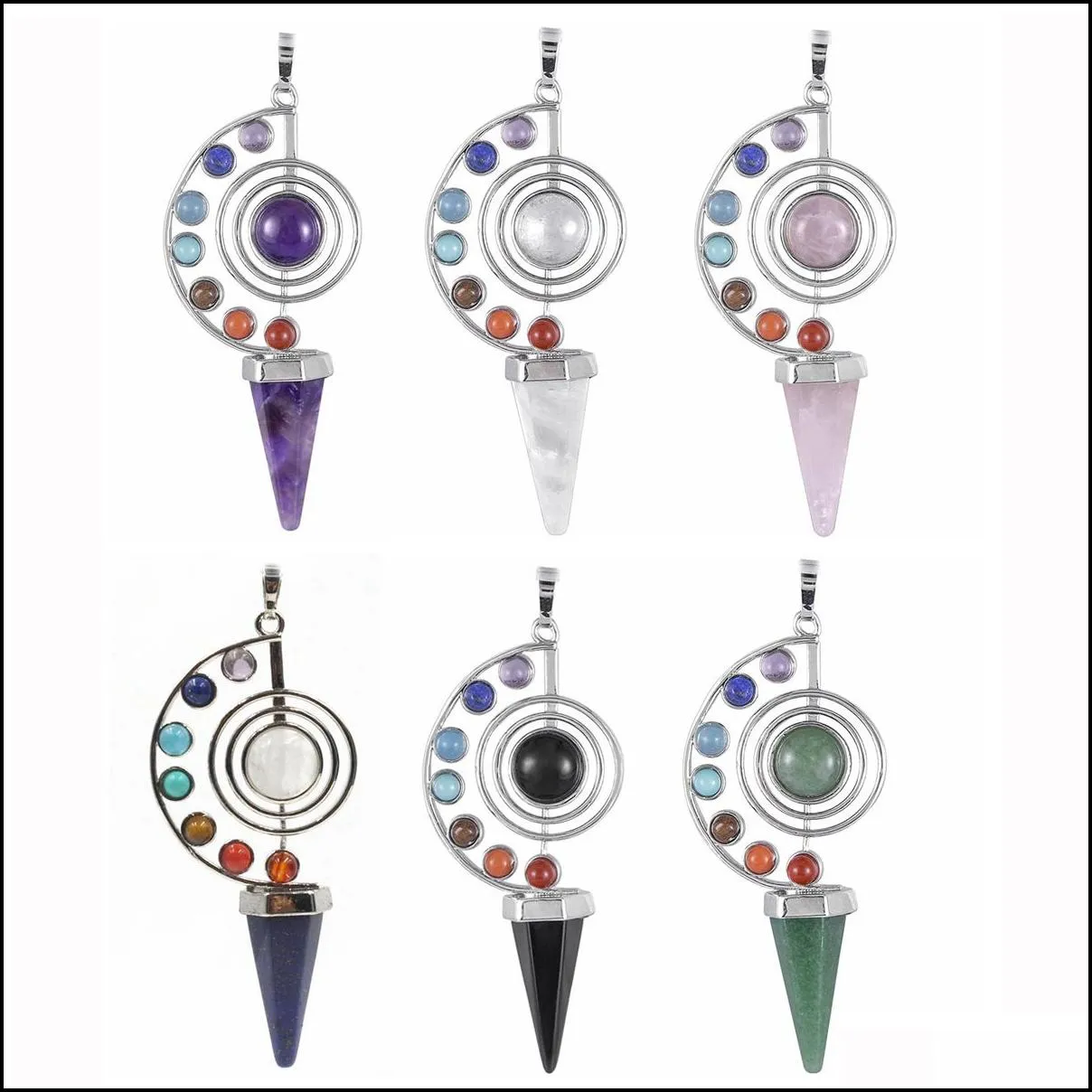 fashion point making pendant wholesale healing stone yoga 7 seven chakras jewelry heal sign symbol charm pendant for gift