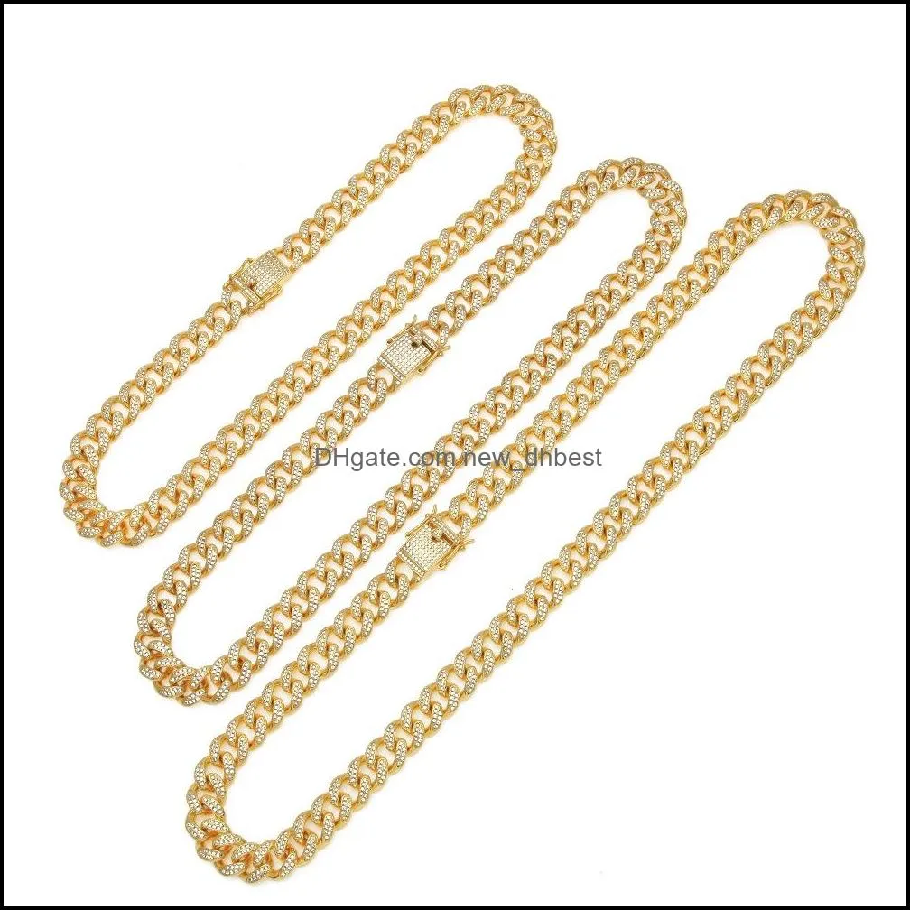 1624inch diamond zircon cuban link chain nekclace hip hop jewelry set 18k gold diamond buckle link chains necklaces for men