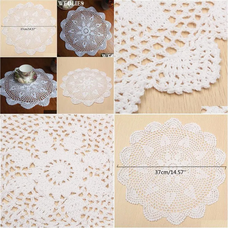 mats pads 37cm round lace hand crocheted doily placemat vintage floral coasters home coffee shop dining table decorative gadgets