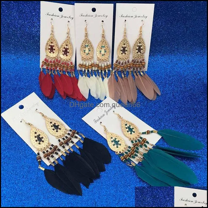 feather tassel earrings dangle ear cuffs gold chandelier rings for women fashion jewelry