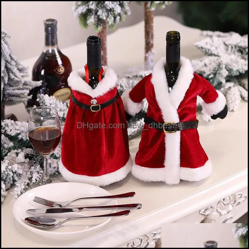 red christmas cloak coat wine bottle cover bag hangs christmas decorations festive party home decor