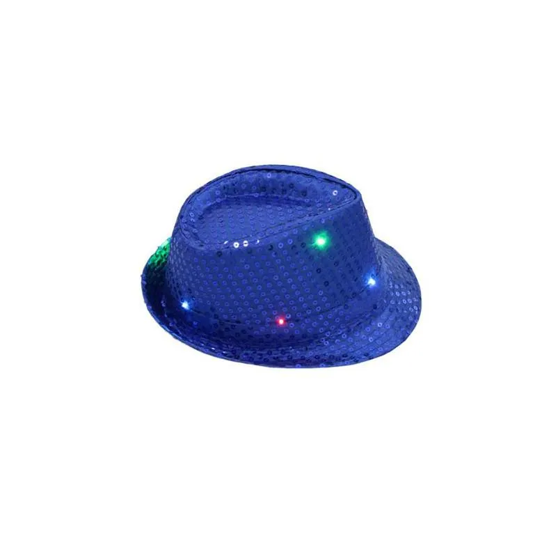 party hats mens hot flashing light up led fedora trilby sequin fancy dress dance party hat for stage wear