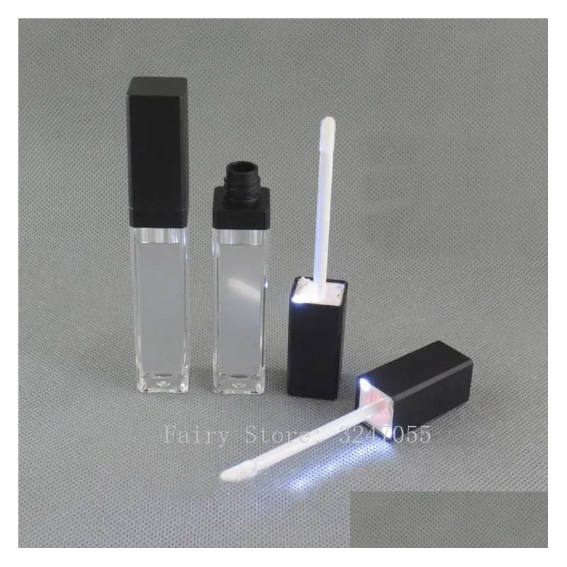 10/30/50pcs 7.5ml empty makeup diy lip gloss bottle black/silver square lipgloss tube with led light mirror labial glair bottle