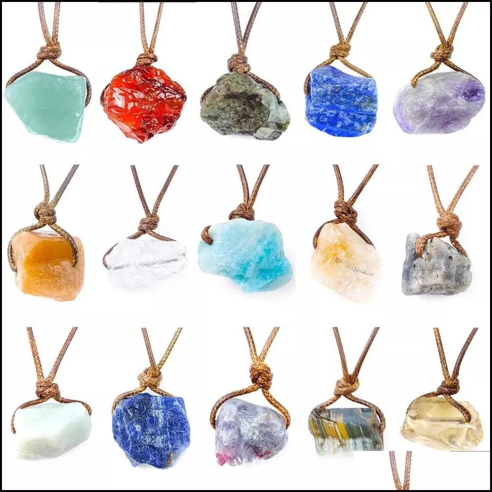 adjustable raw crystal nugget beads necklace for women men rough gems stone chakras healing gemstone beaded choker