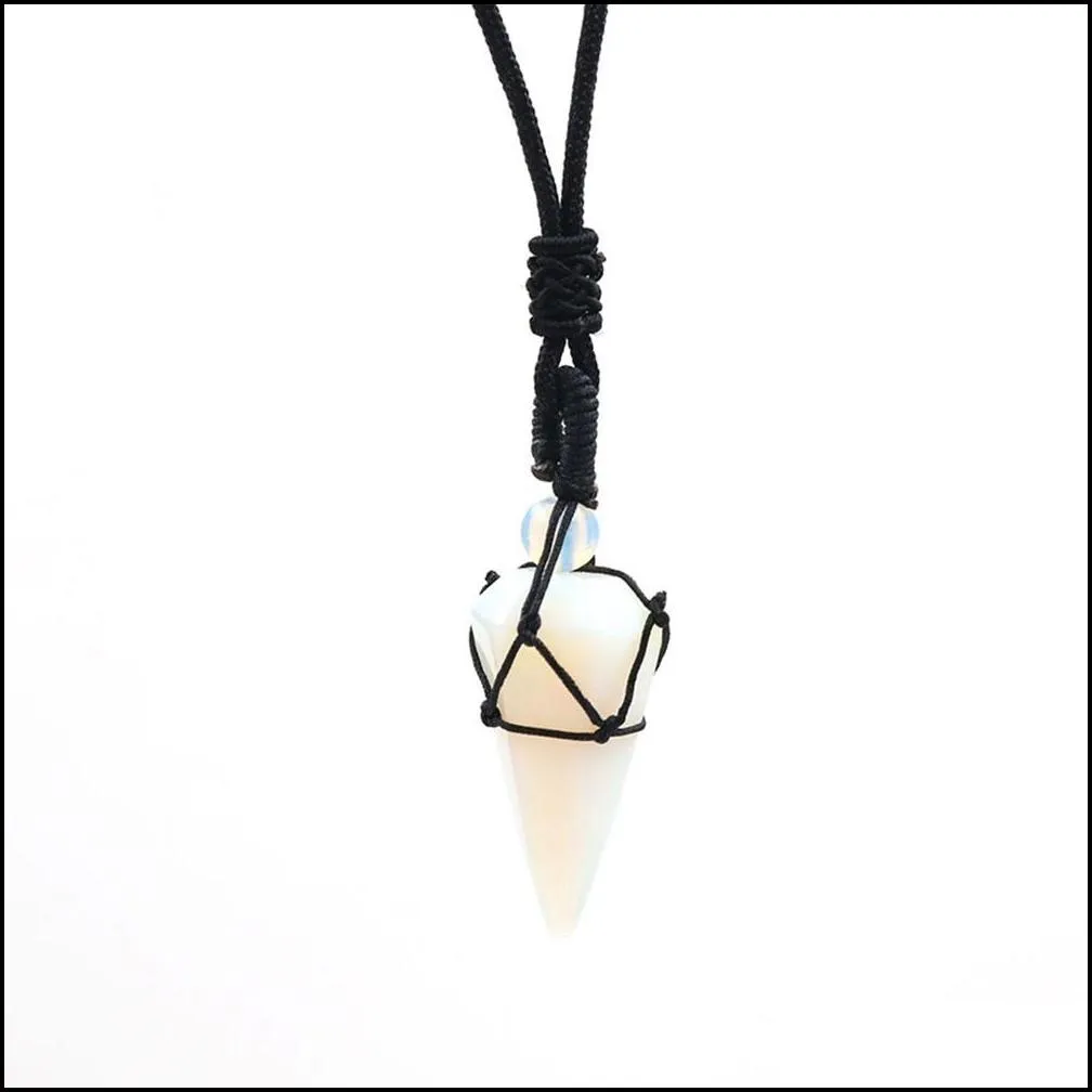 qimoshi natural stone hexagonal pointed reiki chakra pendants healing quartz crystal dowsing pendulums necklaces cord adjustable
