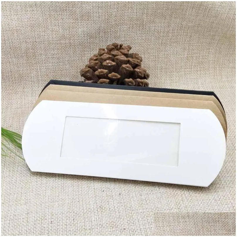 gift wrap pillow window box 16x7x2.4cm brown white black cardboard with clear pvc for proucts gifts