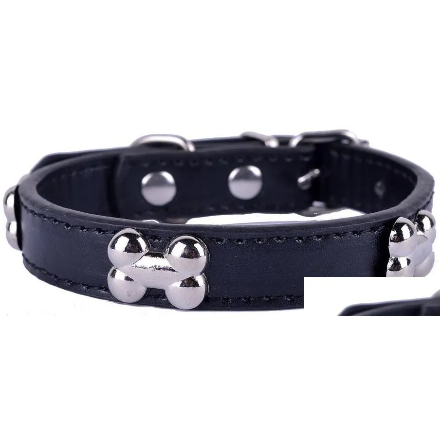 pu leather dog collar bone shaped studded collars for small dogs puppy pet supplies red black purple colors size s m l