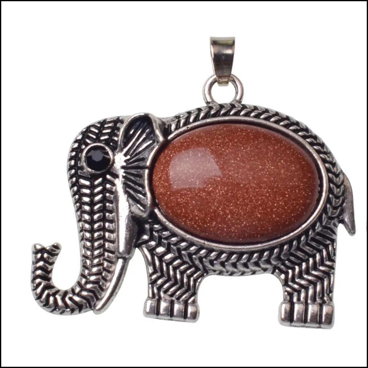 elephant gemstone pendant silver plated cute elephant gemstone necklace men and women simple necklace 12pcs