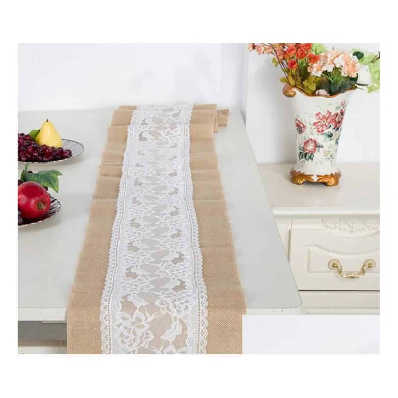 linen lace table runner vintage burlap cloths natural jute country for party wedding decoration