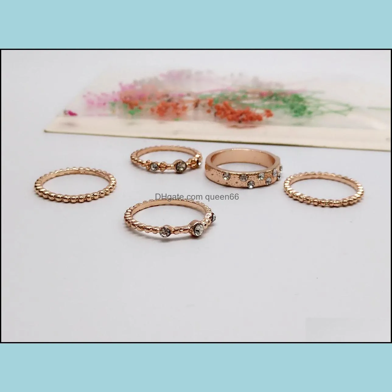 5pcs/set crystal ring set diamond wrap rings women combination ring jewelry sets fashion jewelry gift