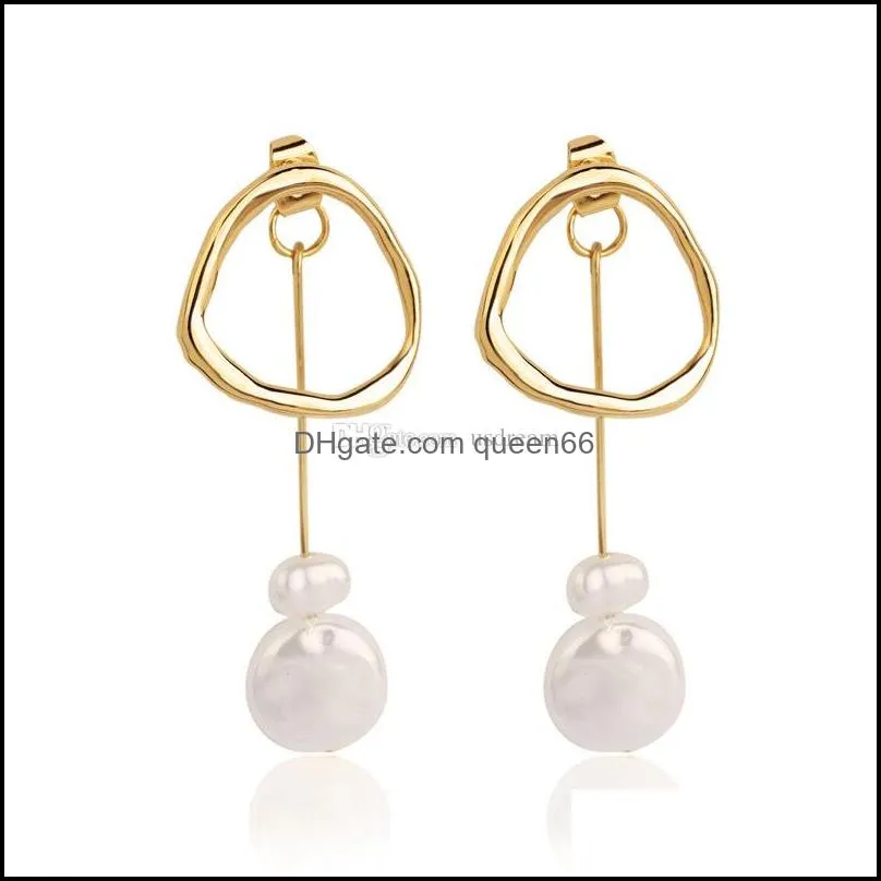 gold baroque asymmetric earrings pearl stud earrings dangle chandelier women fashion jewelry gift