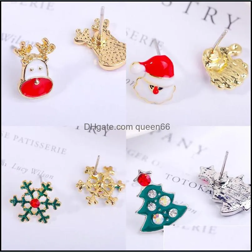 enamel crystal christams earrings santa reindeer snowflake stud earrings for girl women fashion jewelry