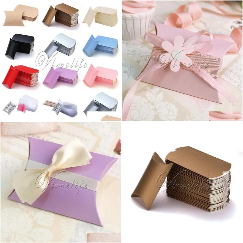 gift wrap 100pcs/lot new style pillow shape boxes candy box for wedding party favor decor paperboard / pvc /brown kraft