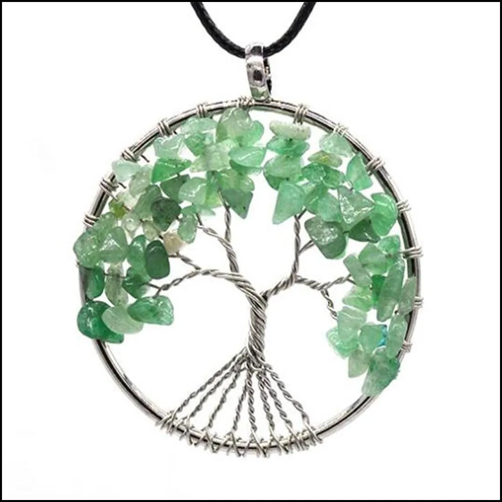 12pc/set fashion classic old pendant necklace gem tree 7 chakra stone beads tree of life for men and women gift for mothers day gift
