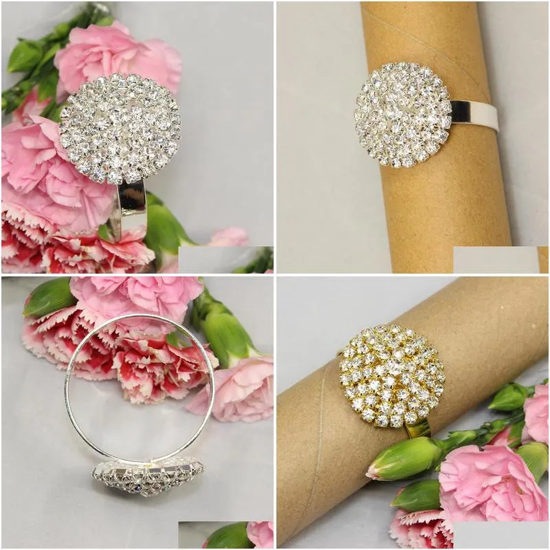 wholesale 12 pcs silver/golden rhinestone napkin rings serviette holder wedding napkin