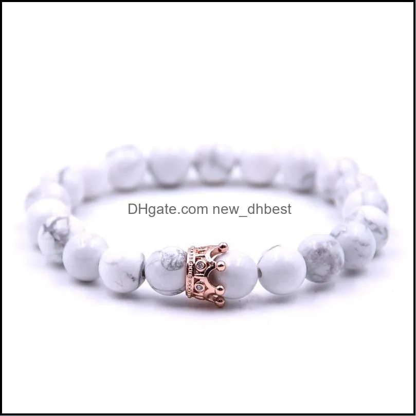 crystal crown natural stone beaded strands bracelet lave rock white howlite diamond bracelets fashion jewelry for women men