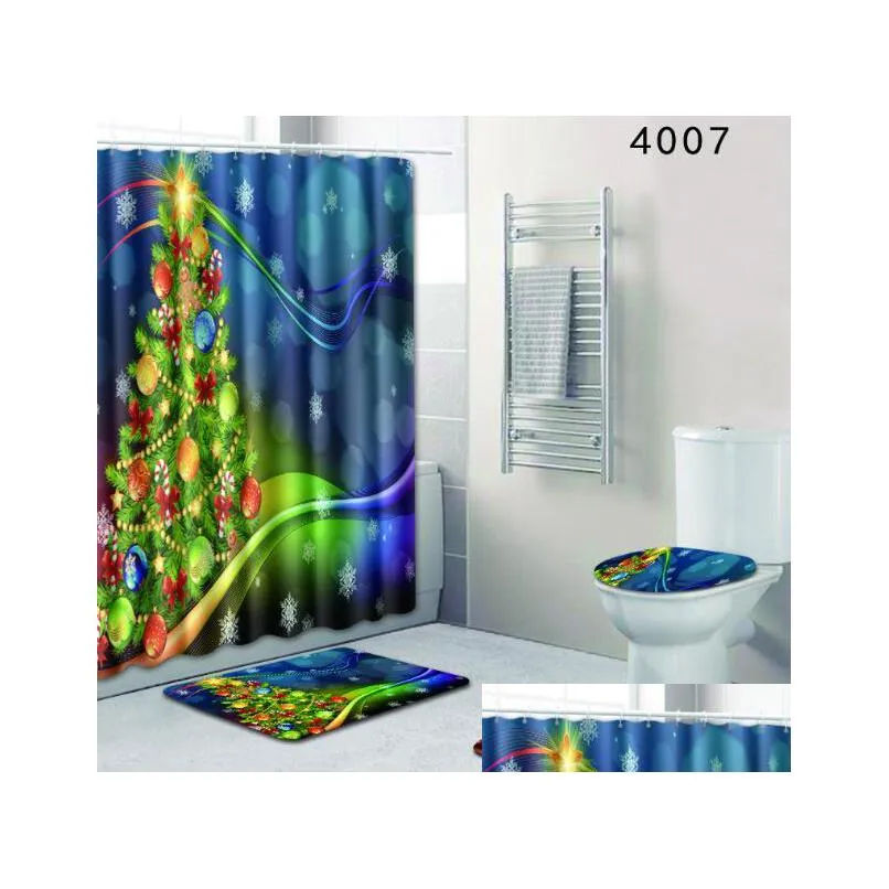 christmas shower curtain set with mat seat cover polyester waterproof bath curtain non slip