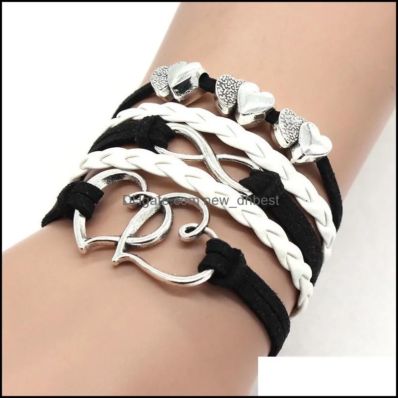 infinity double heart charm bracelet weave leather wrap bracelets multilayer women fashion jewelry