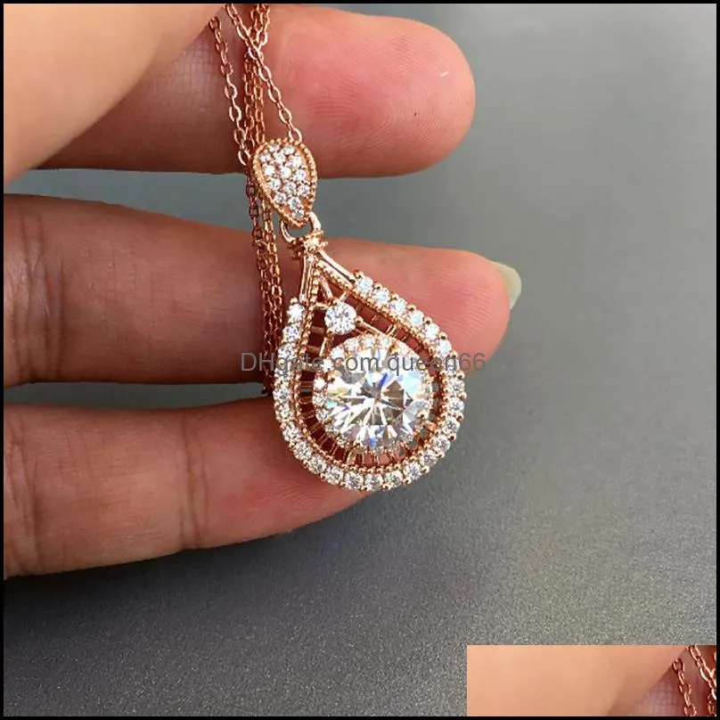 crystal water drop necklace rose gold diamond pendant necklaces women wedding necklaces fashion jewelry 