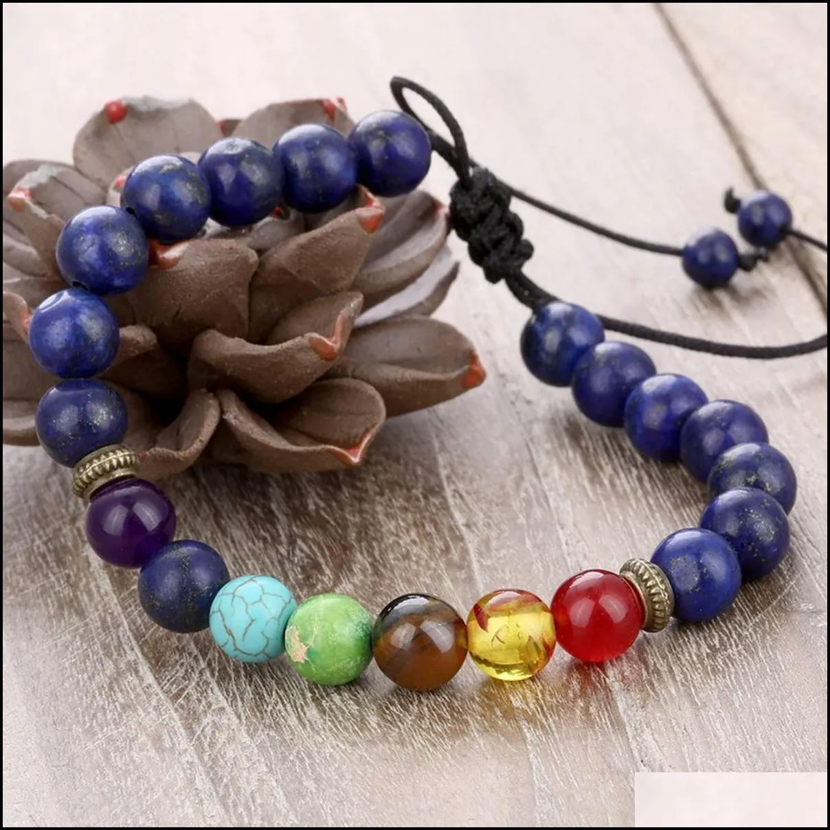 10pc/set new natural stone 8mm lava stone yoga energy bracelet volcanic stone seven chakra braid bracelets