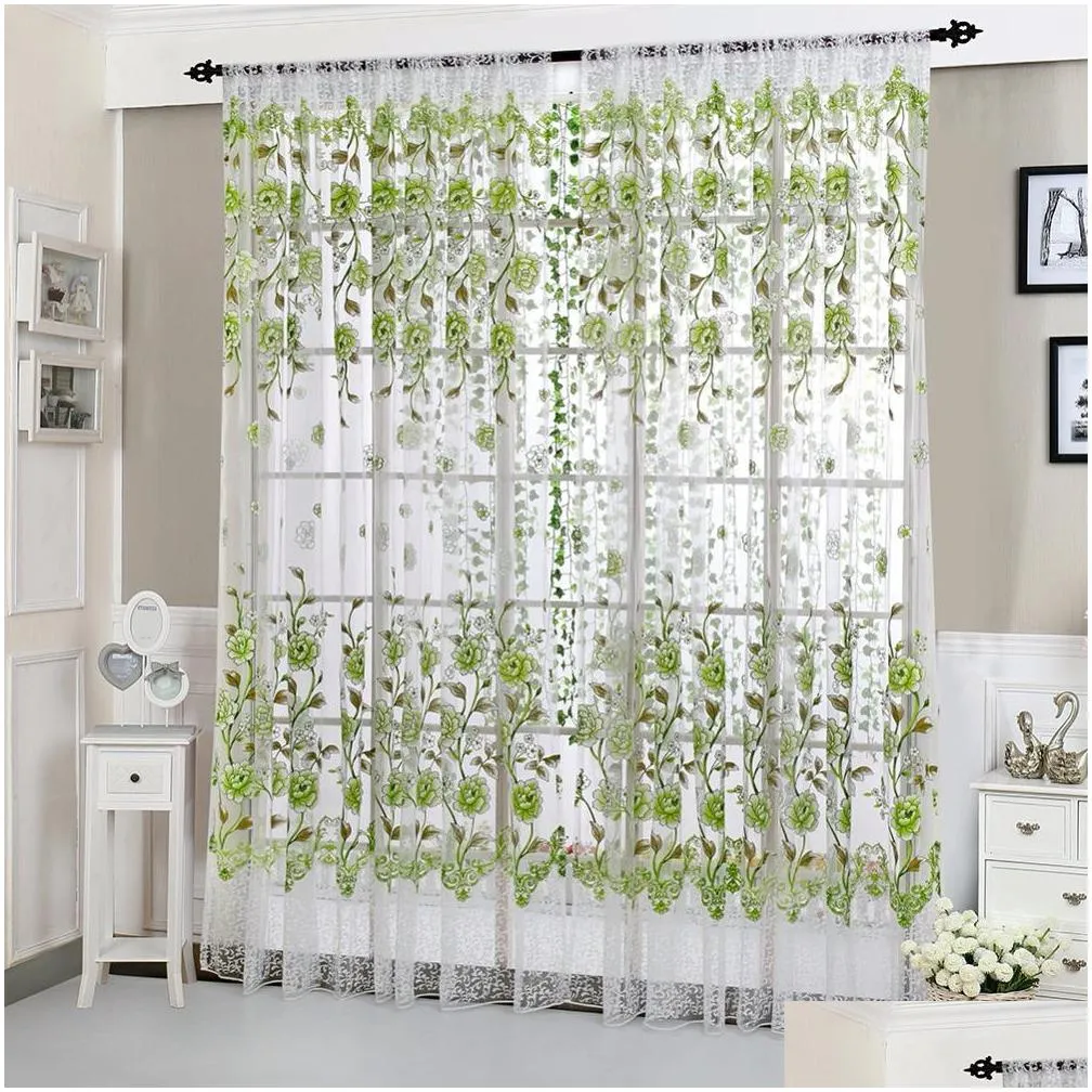 home office window curtain flower print divider tulle voile drape panel sheer scarf valances curtains home decor
