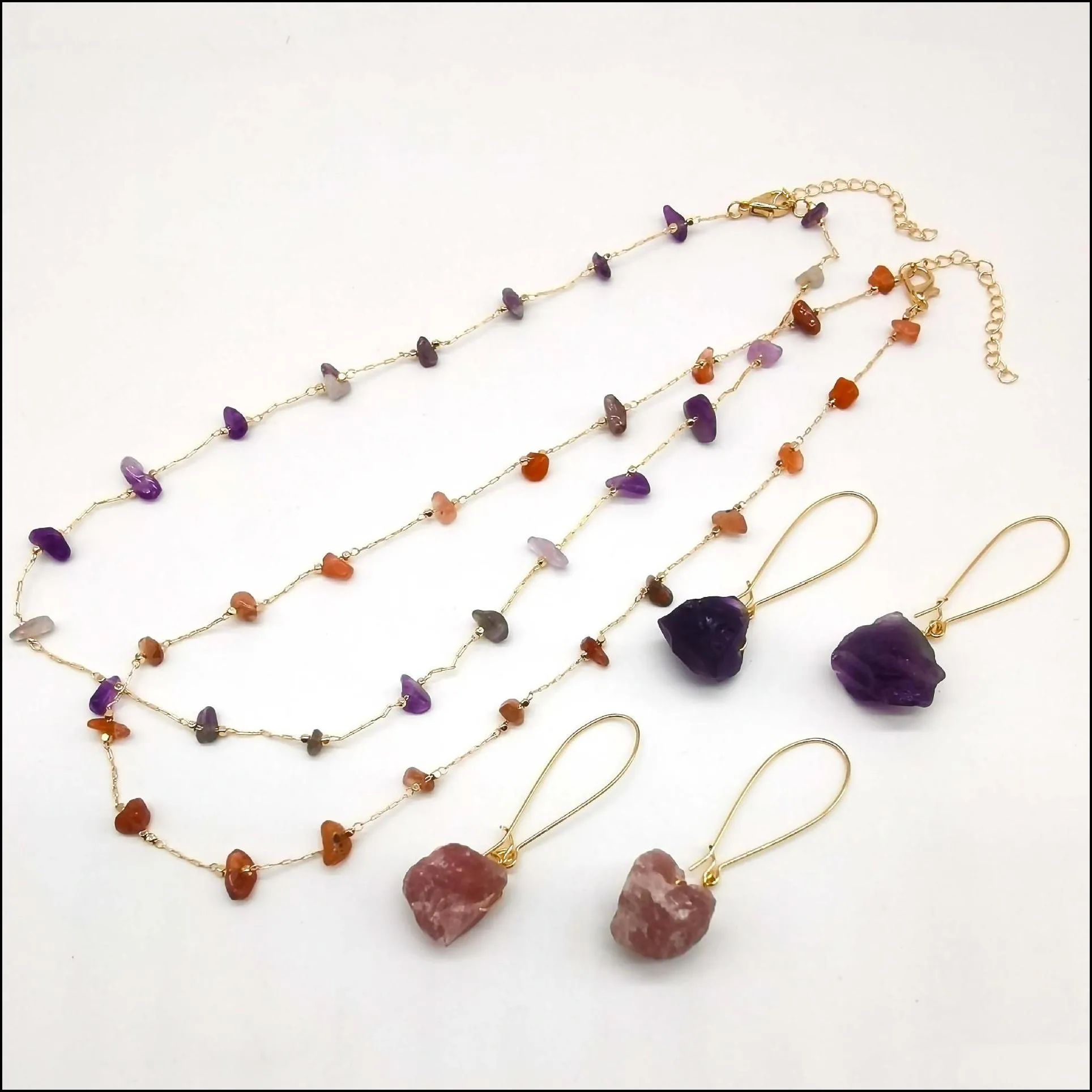 raw crystal chain necklace for women girls gemstone beads chakra anxiety amethyst aventurine rose quartz tiger eye obsidian choker