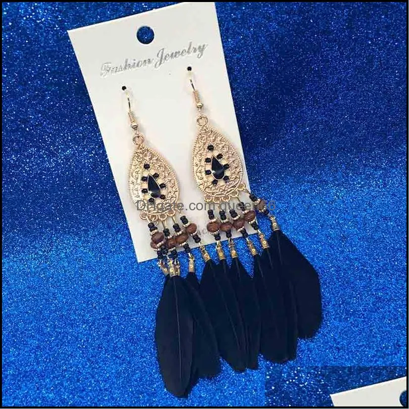 feather tassel earrings dangle ear cuffs gold chandelier rings for women fashion jewelry