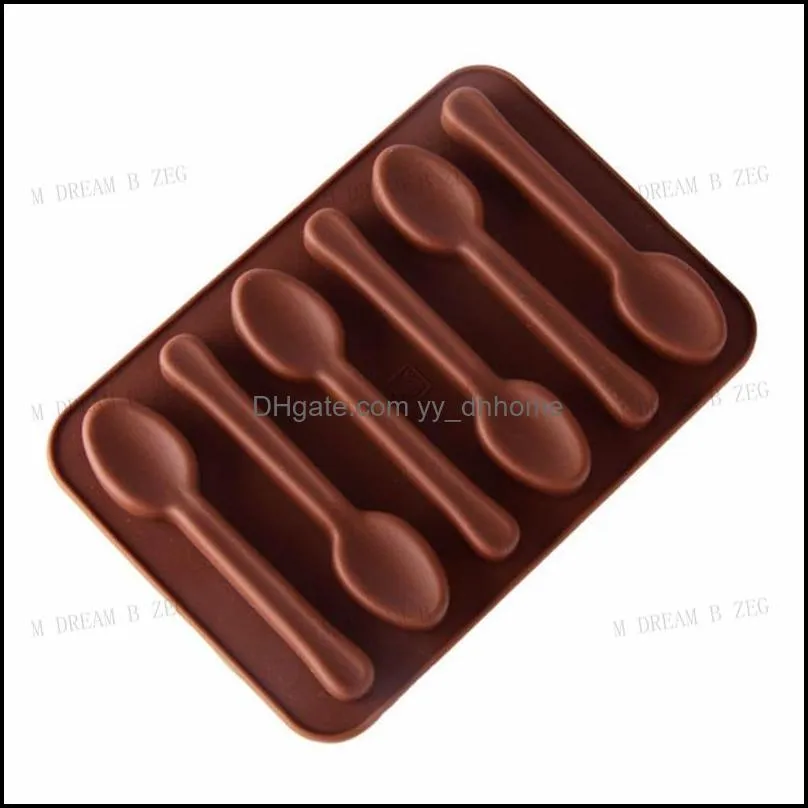 6 holes spoon shape chocolate mold silicone diy biscuit jelly pudding candy ice baking tools spoon design cake moulds