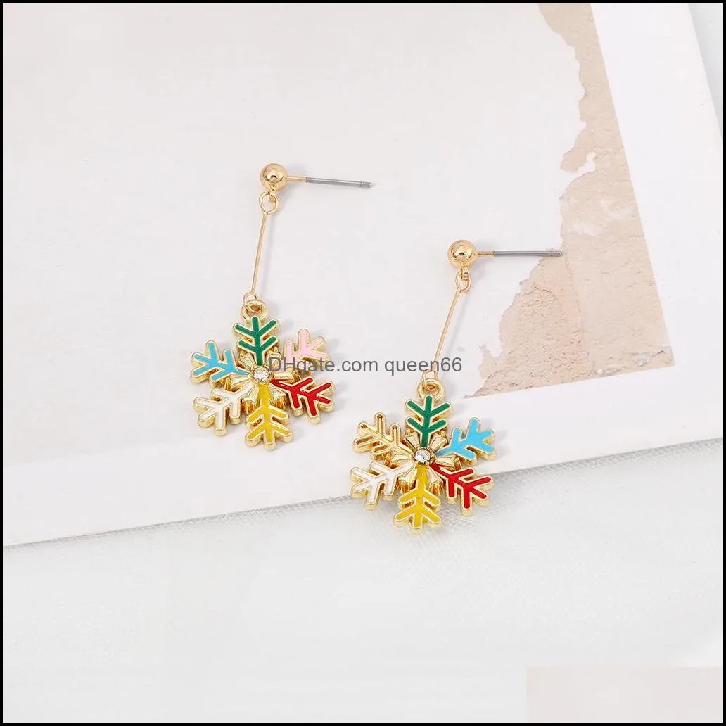 enamel christmas earrings gold christmas tree santa reindeer snowflake earrings dangle women girls fashion jewelry 