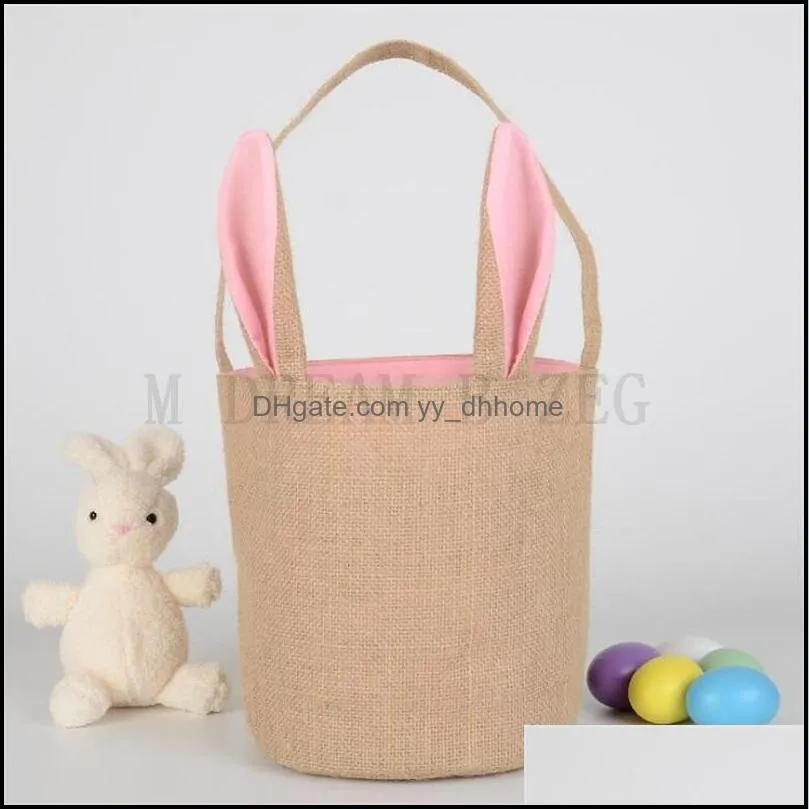 5 colors jute bag easter party supplies rabbit ear easter basket bunny ear gift bag happy easter decorations for home