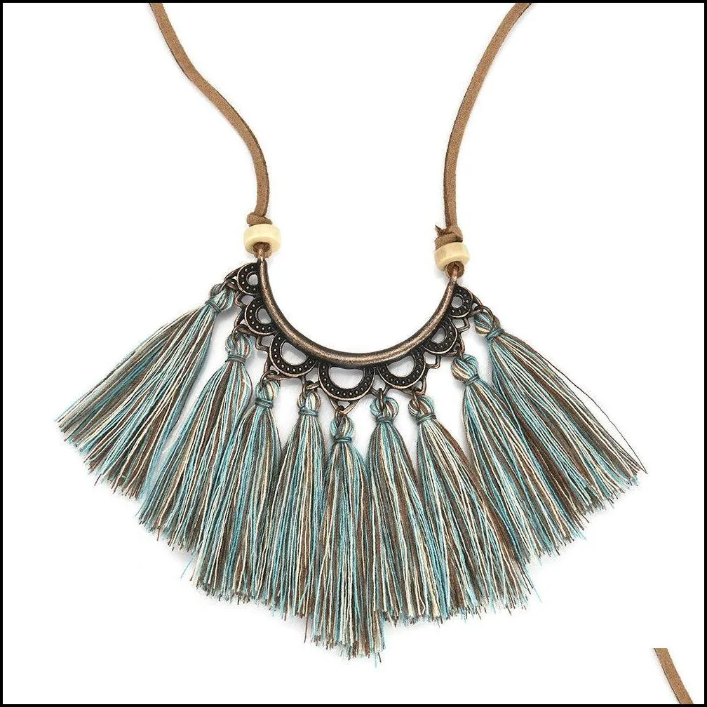 vintage cotton line ear tassel pendant necklace female fashion charm jewelry