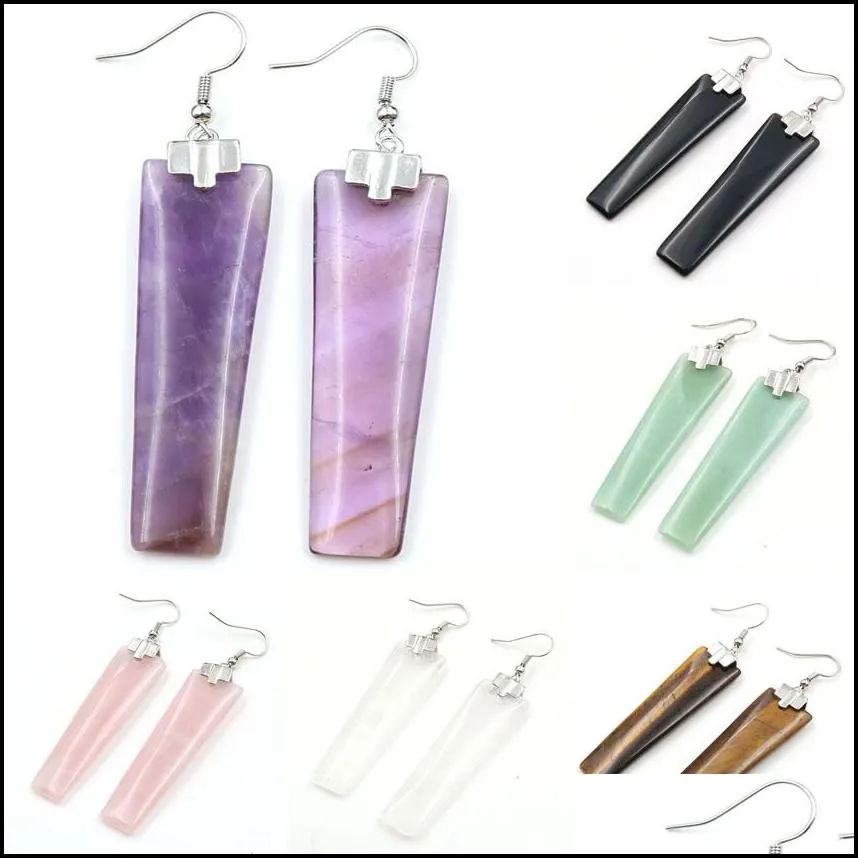 fashion earrings natural crystal stone geometric amethyst rose quartz tiger eye stones earrings for women and girl jewelry