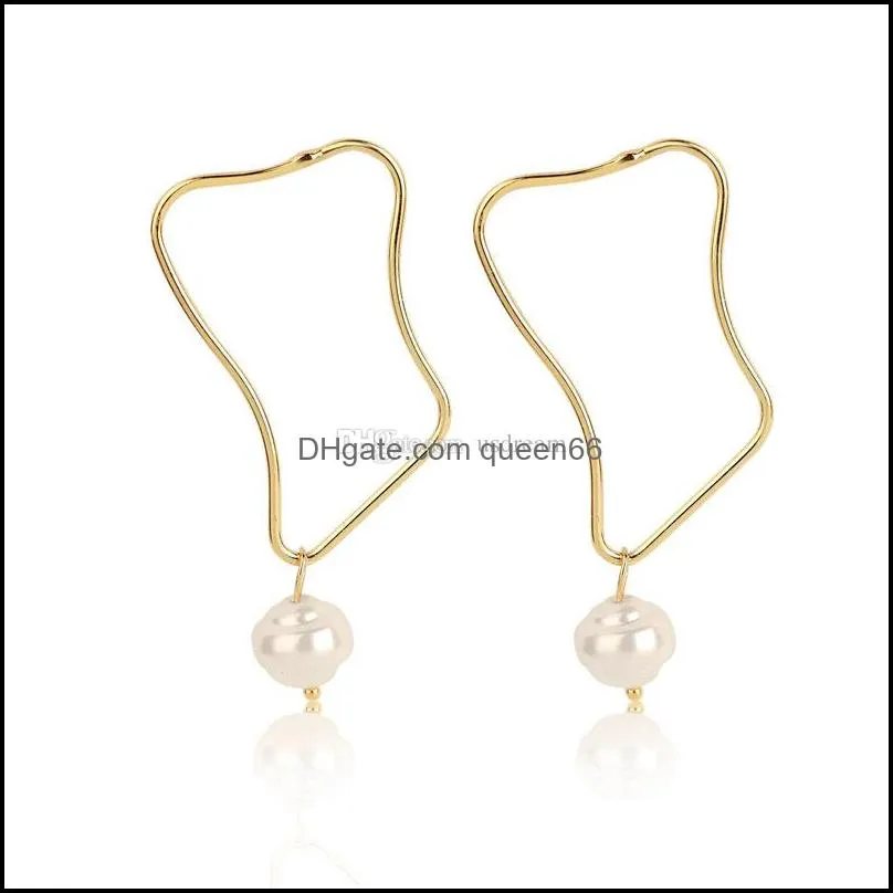 gold baroque asymmetric earrings pearl stud earrings dangle chandelier women fashion jewelry gift