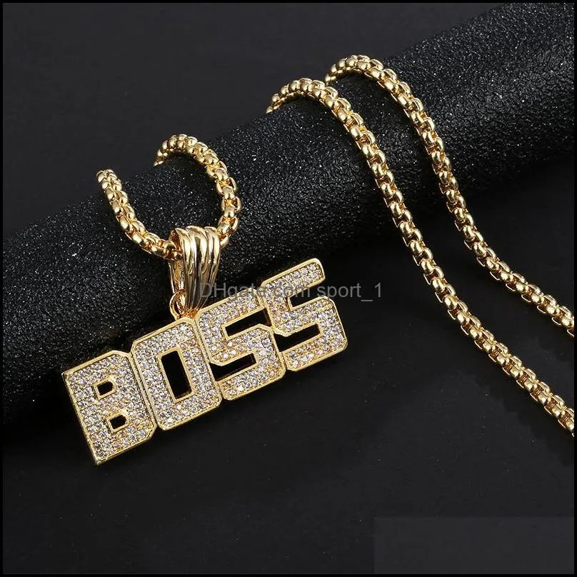 hip hop letter boss pendant necklace bling diamond necklaces for men women fashion jewelry