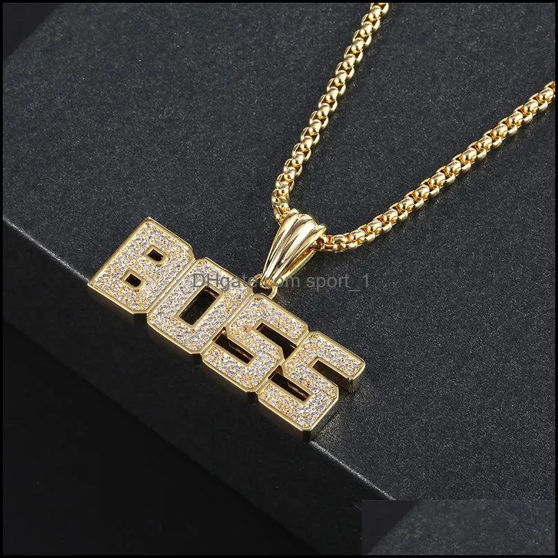 hip hop letter boss pendant necklace bling diamond necklaces for men women fashion jewelry