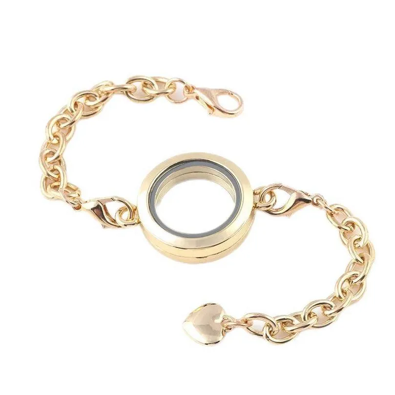 floating locket charm bracelets for women girls stainless steel chain 25mm round glass bracelets fashion jewelry